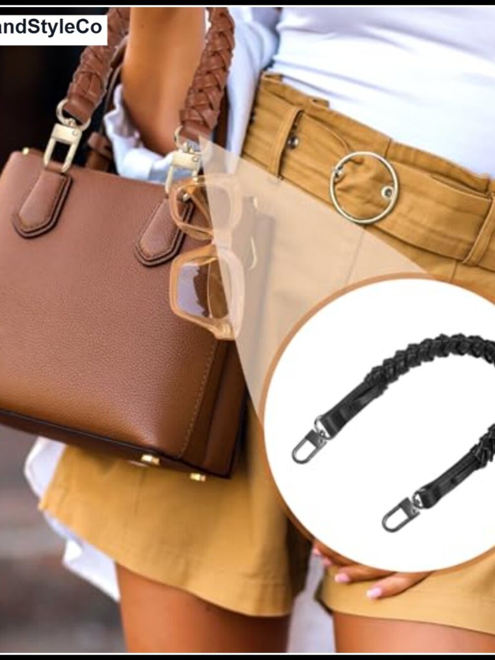 Braided Purse Strap PU Leather Replacement Handle Short Handbag - Picture 5 of 6